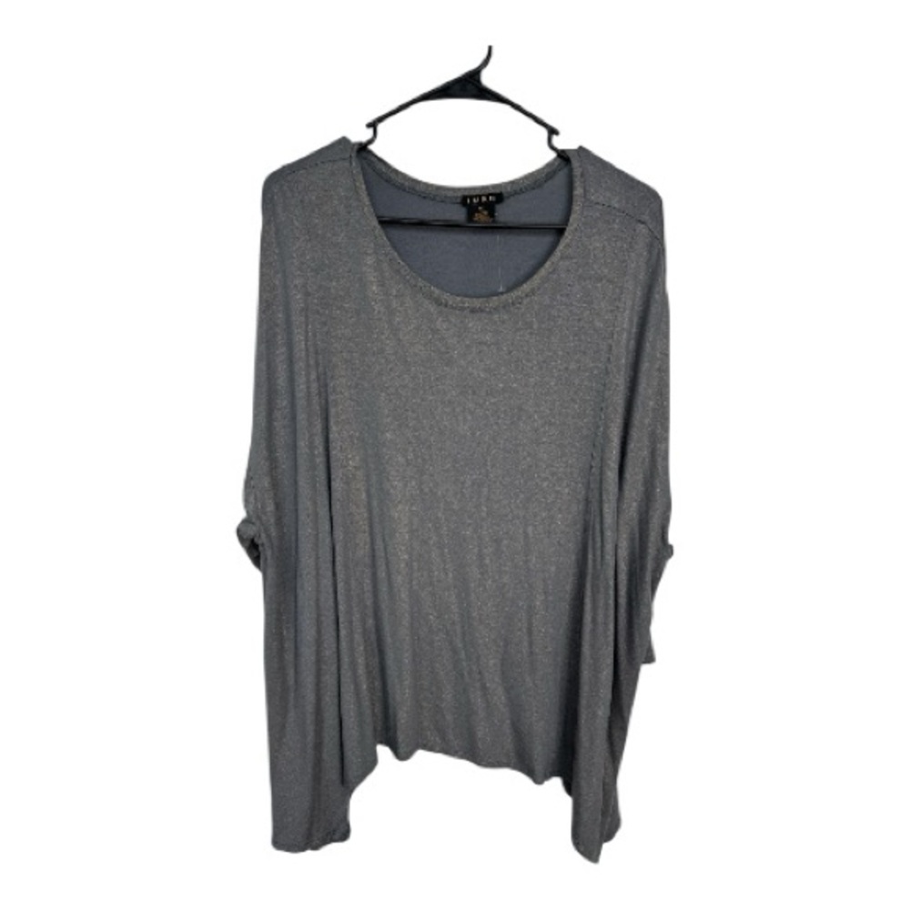 IMAN Women’s Gray and Gold Shimmer Quarter Sleeves Flowy Top Size 1X